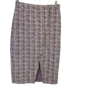 Kate Kasin‎ Midi Skirt Medium Tweed Pencil Pink Preppy Academia Career Retro